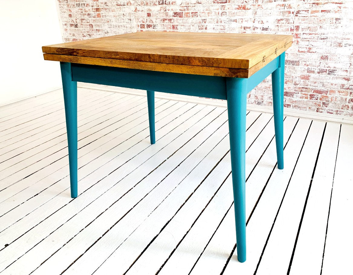 Painted Finish Extendable Mid-Century Rustic Modern Folding Dining Table
