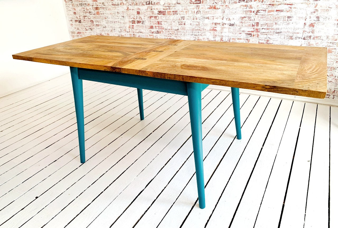 Painted Finish Extendable Mid-Century Rustic Modern Folding Dining Table