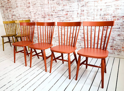 Extendable Mid-Century Rustic Modern Folding Dining Table and Painted Spindle Chair Dining Set
