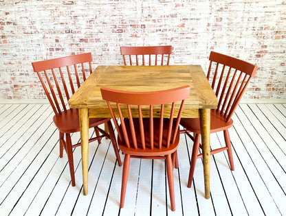 Extendable Mid-Century Rustic Modern Folding Dining Table and Painted Spindle Chair Dining Set