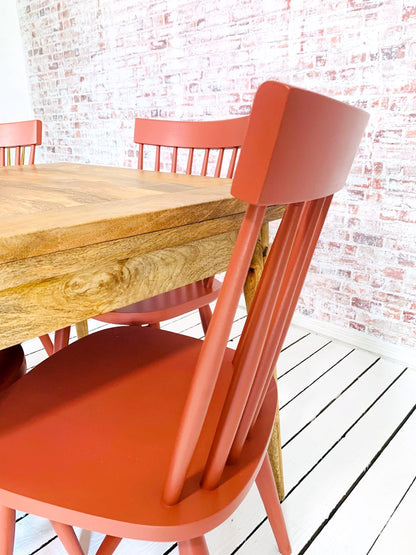 Extendable Mid-Century Rustic Modern Folding Dining Table and Painted Spindle Chair Dining Set