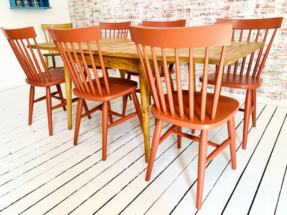 Extendable Mid-Century Rustic Modern Folding Dining Table and Painted Spindle Chair Dining Set