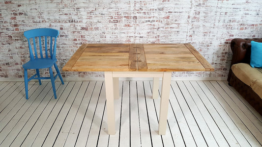 Petite Square Leg Extending Rustic Farmhouse Dining Table Painted Finish