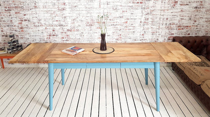 Extending Mid-Century Dining Table with Nordic Chairs and Benches Painted Finish