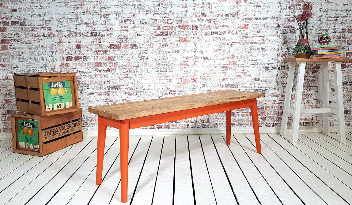 Painted Finish Mid-Century Modern Hardwood Dining Bench