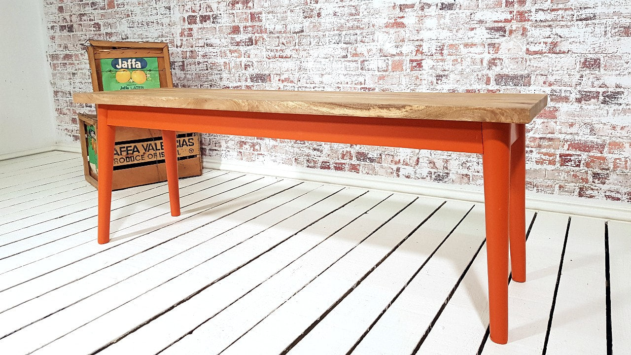 Painted Finish Mid-Century Modern Hardwood Dining Bench