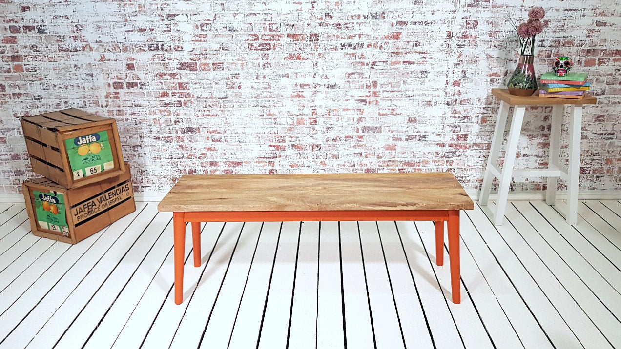 Painted Finish Mid-Century Modern Hardwood Dining Bench