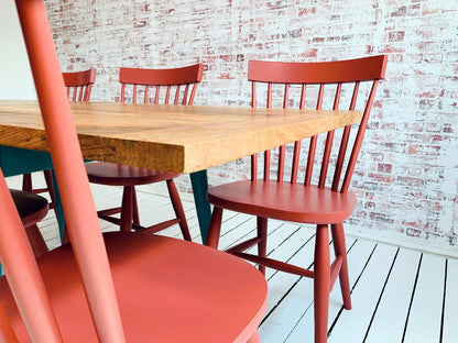 Extendable Mid-Century Folding Dining Table and Spindle Chair Dining Set Painted Finish