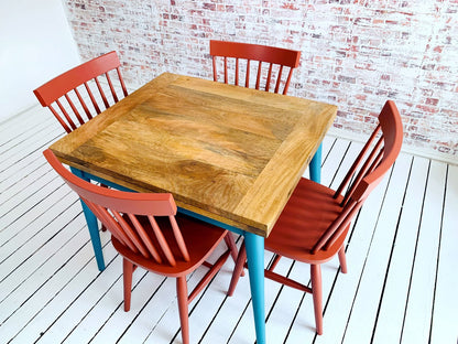 Extendable Mid-Century Folding Dining Table and Spindle Chair Dining Set Painted Finish