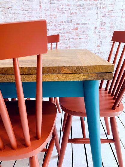 Extendable Mid-Century Folding Dining Table and Spindle Chair Dining Set Painted Finish
