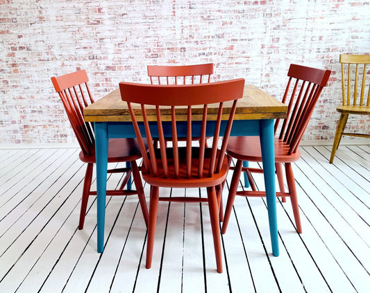 Extendable Mid-Century Folding Dining Table and Spindle Chair Dining Set Painted Finish