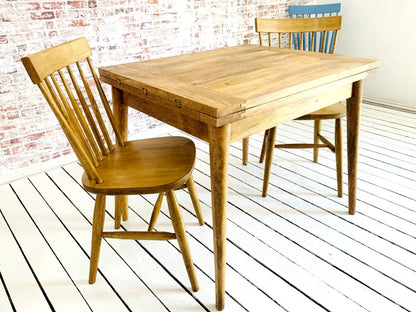 Natural Wood Extendable Rustic Modern Mid-Century Folding Dining Table and Nordic Chairs