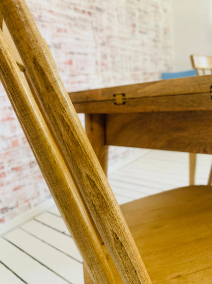 Natural Wood Extendable Rustic Modern Mid-Century Folding Dining Table and Nordic Chairs