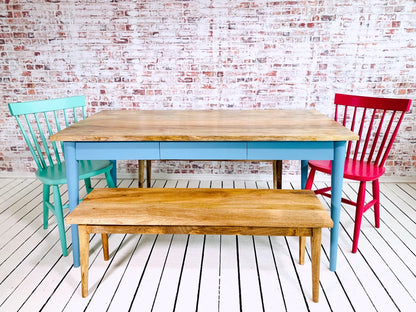 Extending Mid-Century Dining Table with Nordic Chairs and Benches Painted Finish