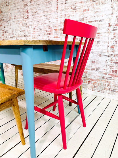 Extending Mid-Century Dining Table with Nordic Chairs and Benches Painted Finish