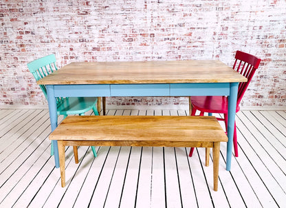 Extending Mid-Century Dining Table with Nordic Chairs and Benches Painted Finish