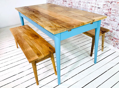 Extending Mid-Century Dining Table with Nordic Chairs and Benches Painted Finish