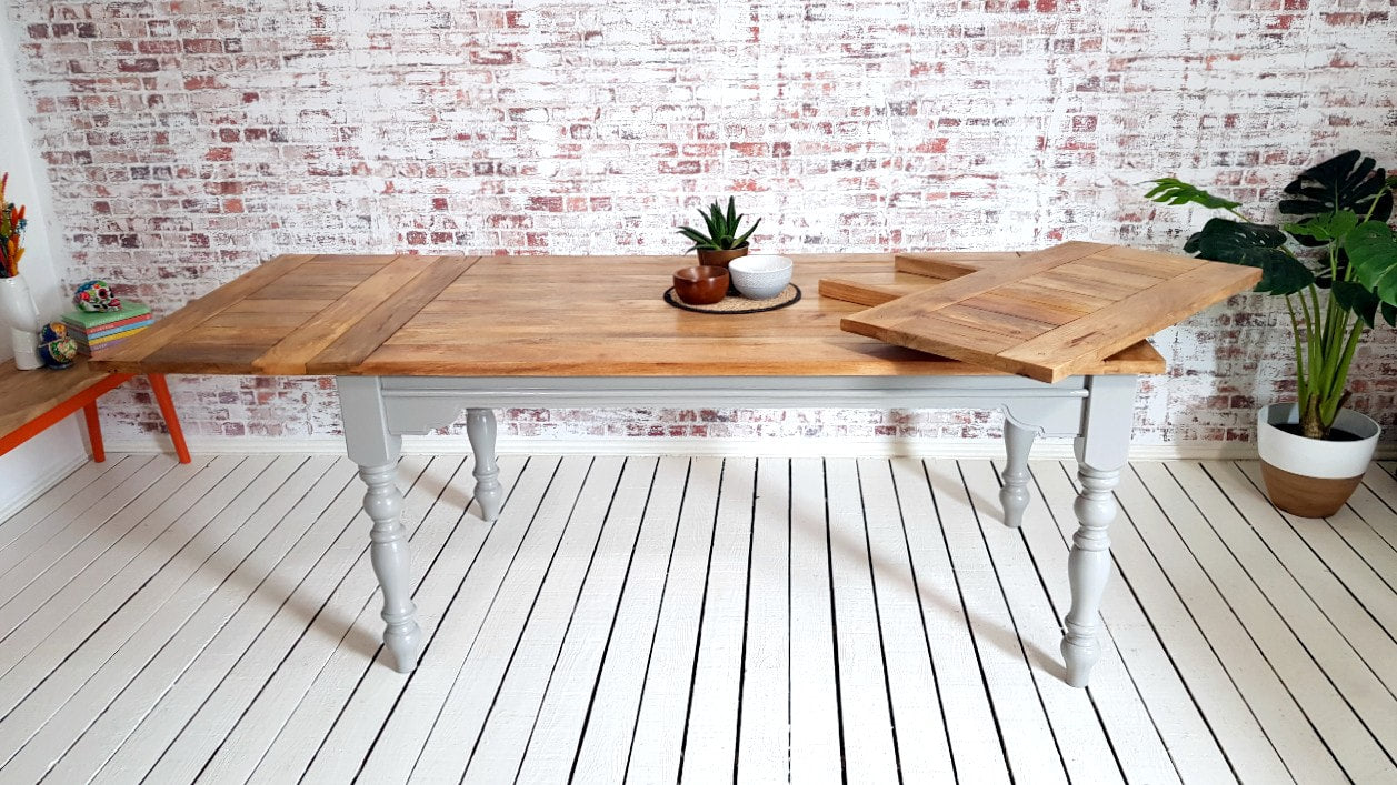 Extendable Traditional Farmhouse Dining Table Set with Turned Legs and Slat Back Chairs Bench