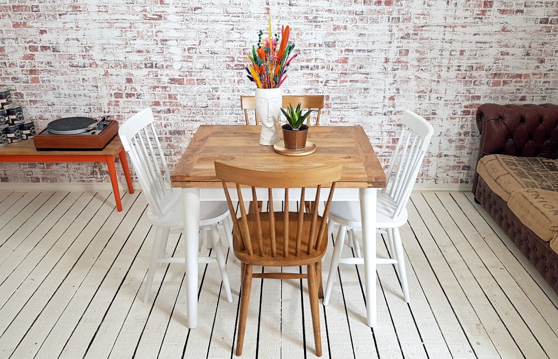 Extendable Mid-Century Folding Dining Table with Contrasting Nordic Chairs Dining Set