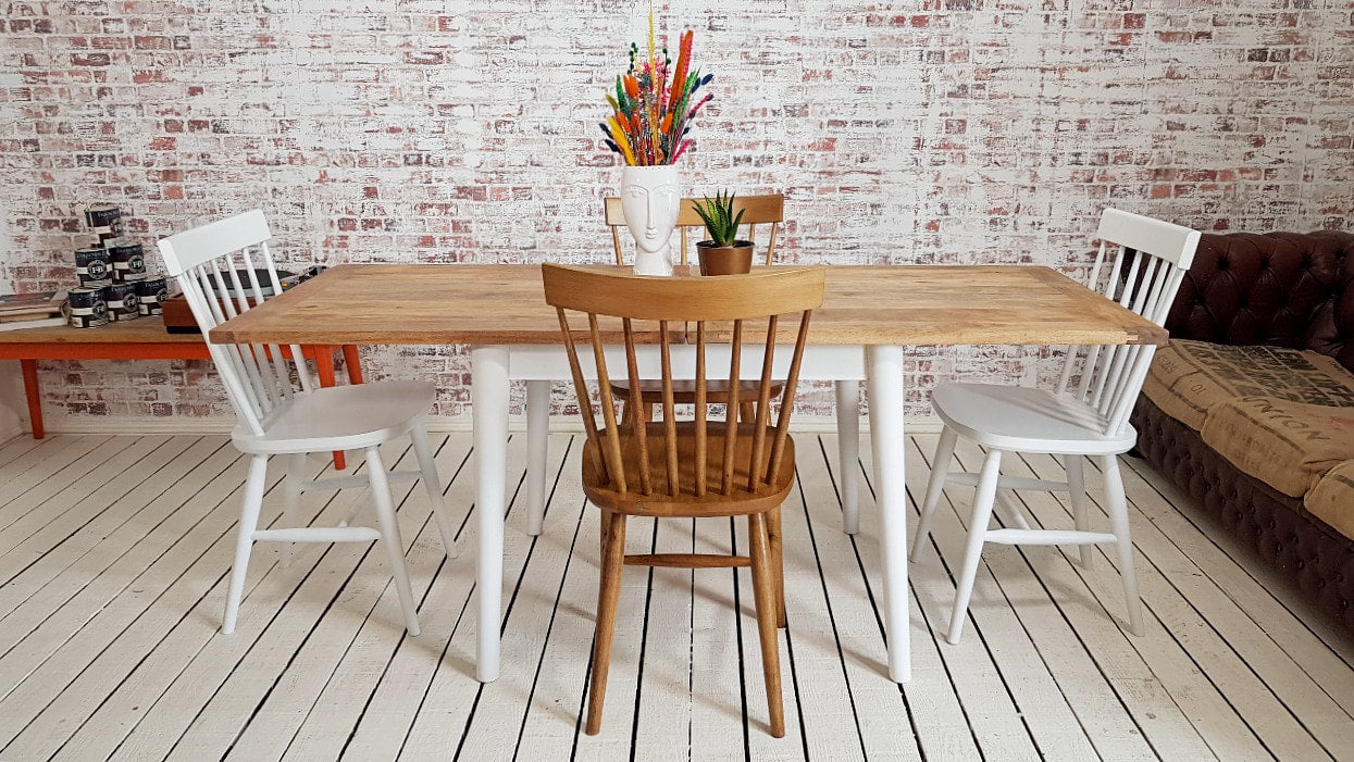 Extendable Mid-Century Folding Dining Table with Contrasting Nordic Chairs Dining Set