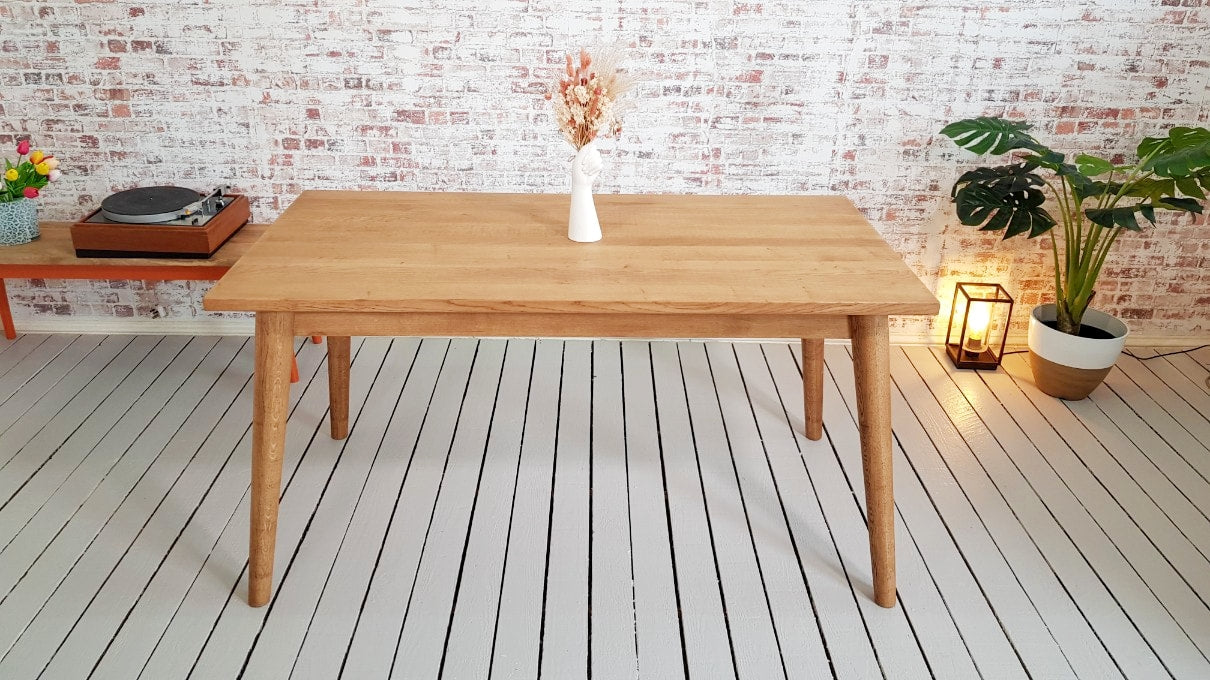 Antique Oak Extending Mid-Century Modern Dining Table