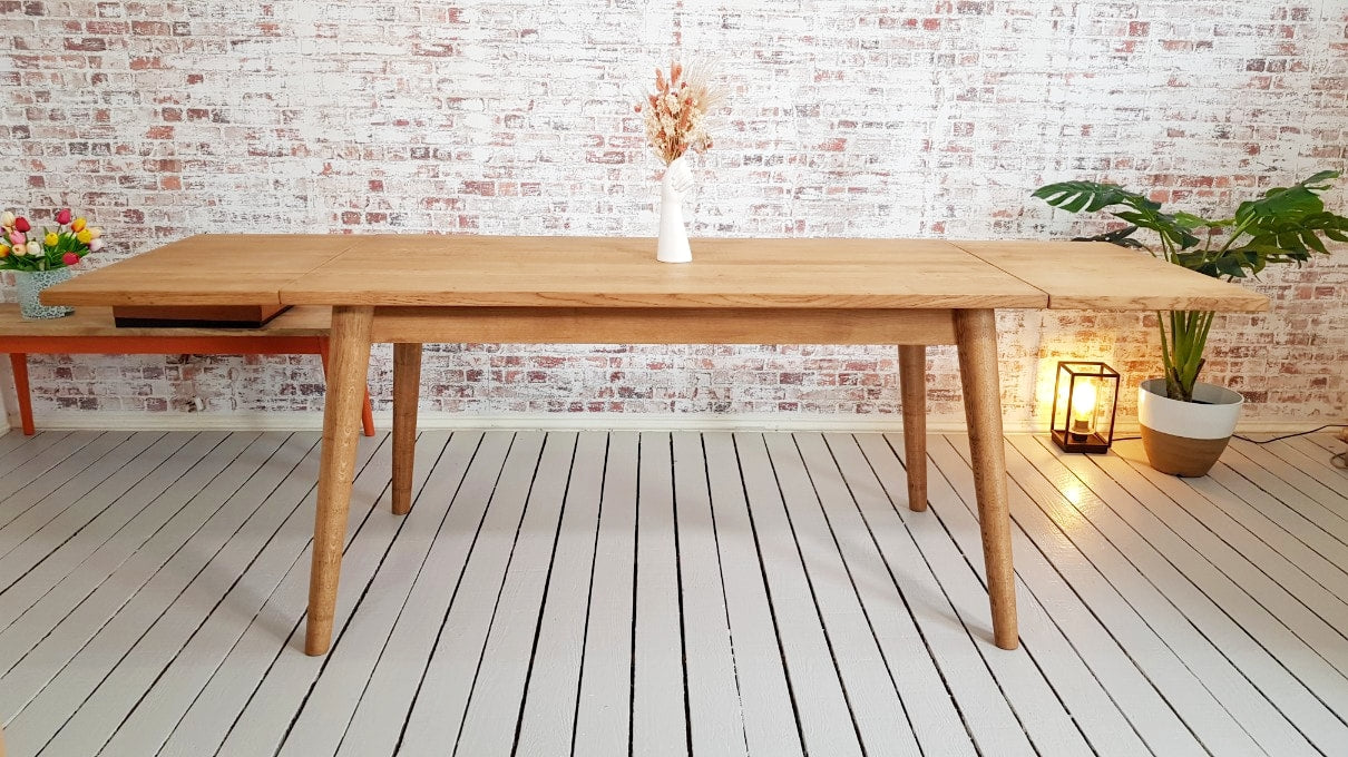 Antique Oak Extending Mid-Century Modern Dining Table