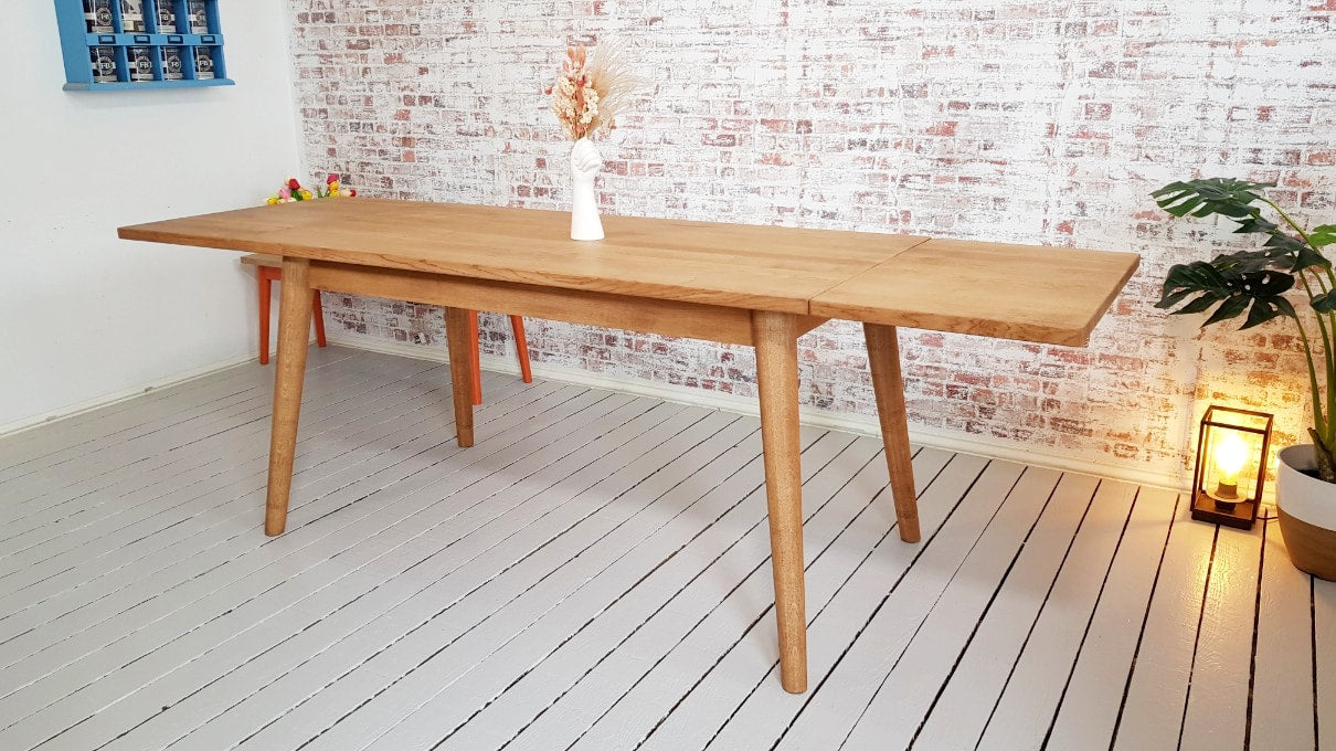 Antique Oak Extending Mid-Century Modern Dining Table