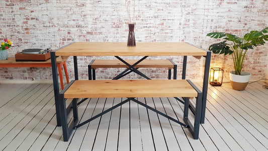 rustic dining with two sets tables