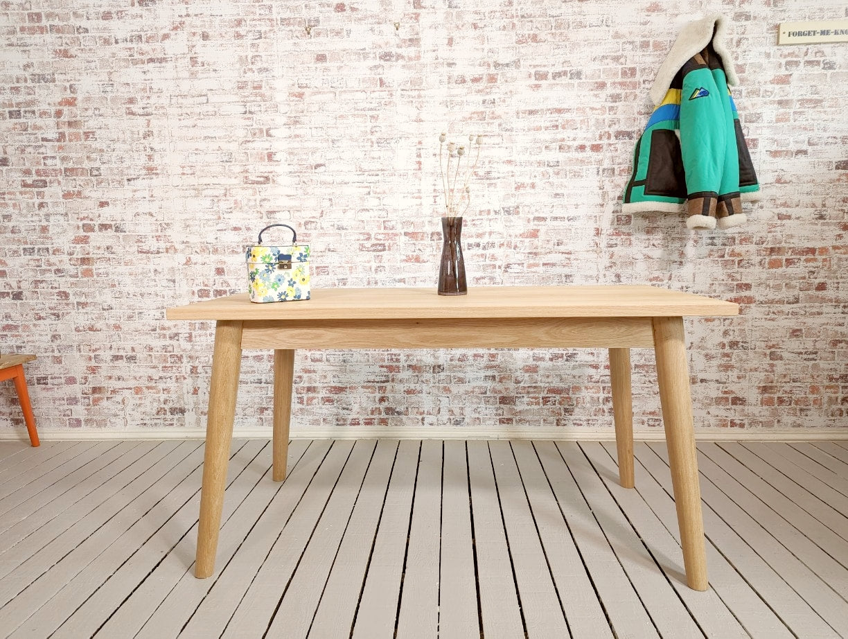 Natural Oak Extending Mid-Century Modern Dining Table