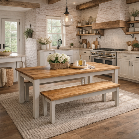 Shaker Farmhouse Dining Table Reclaimed Style Pine Kitchen Tapered Leg - Any Size, Any Colour!