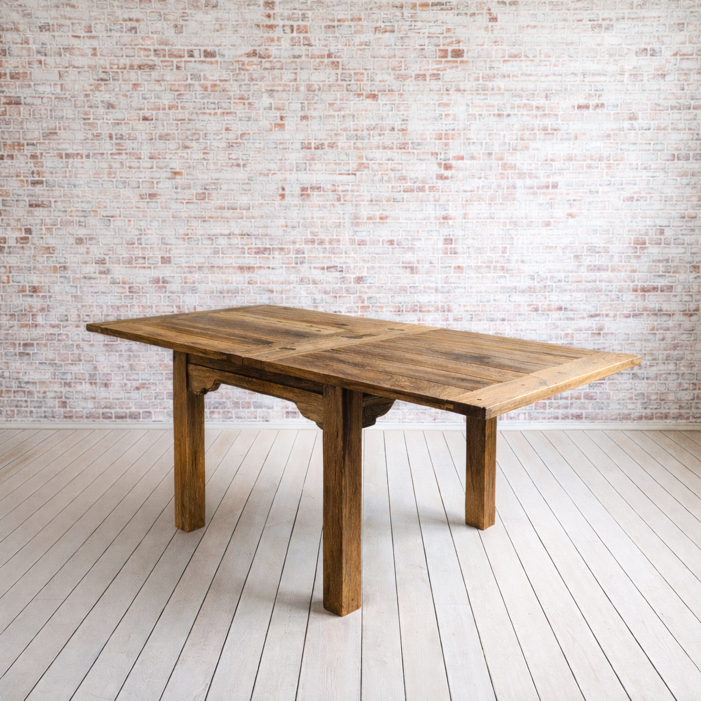 Natural Wood Modern Rustic Extending Farmhouse Dining Table to Seat Eight People - Contemporary Square Leg