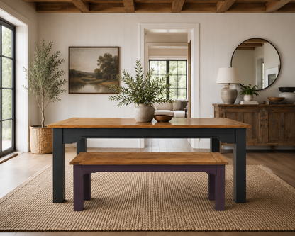 Extendable Traditional Farmhouse Dining Table and Bench Set with Square Legs