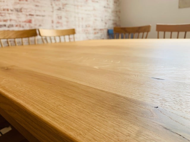 Large Square Oak Dining Set with Benches and Chairs