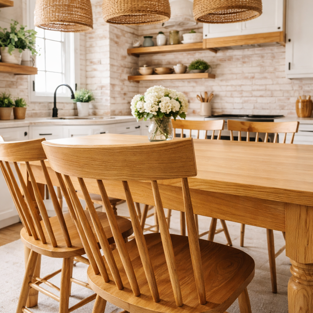 Large Square Oak Dining Set with Benches and Chairs