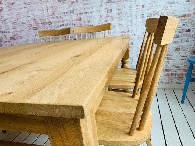 Large Square Oak Dining Set with Benches and Chairs