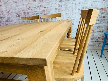 Large Square Oak Dining Set with Benches and Chairs