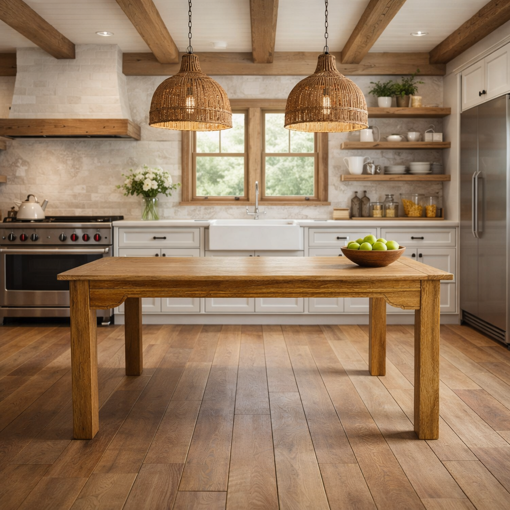 Natural Finish Contemporary Square Leg Extendable Modern Rustic Farmhouse Dining Table