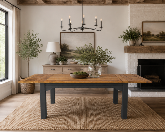 Contemporary Square Leg Extendable Modern Rustic Farmhouse Dining Table Painted Finish