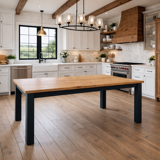 Oak Square Leg Natural Wood Finish Dining Table Painted Finish