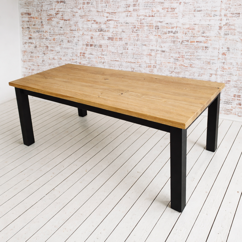 Oak Square Leg Natural Wood Finish Dining Table Painted Finish