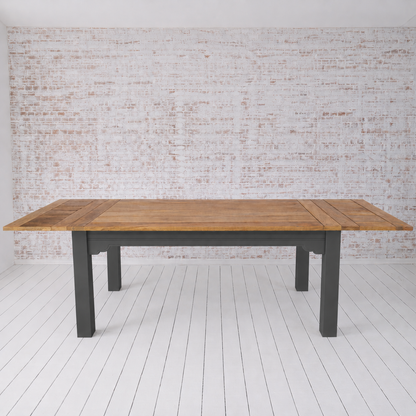 Extendable Traditional Farmhouse Dining Table and Bench Set with Square Legs