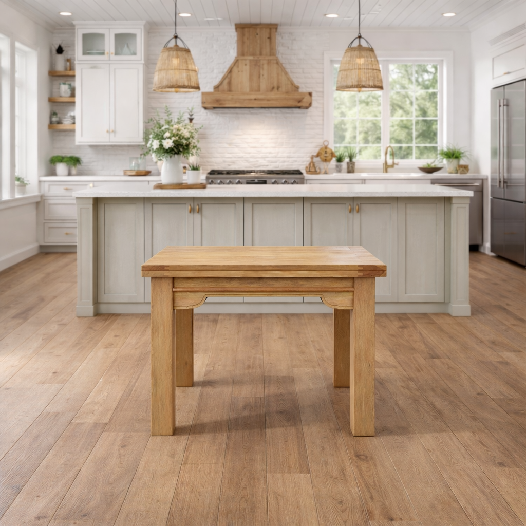 Natural Wood Modern Rustic Extending Farmhouse Dining Table to Seat Eight People - Contemporary Square Leg