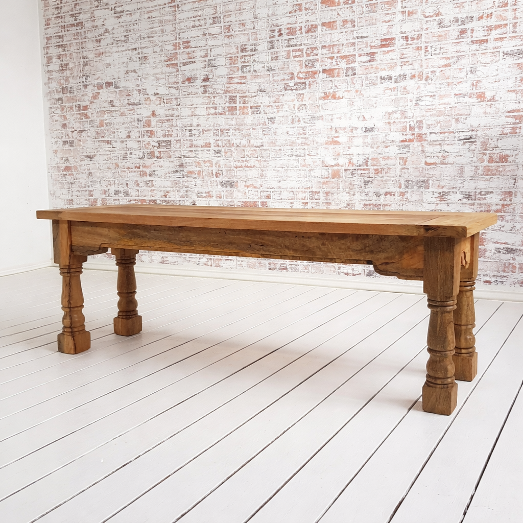 Rustic Dining Bench Natural Hardwood with Refectory Legs