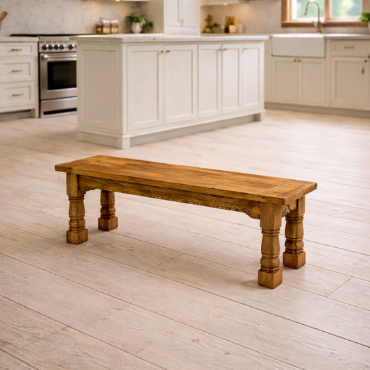 Rustic Dining Bench Natural Hardwood with Refectory Legs