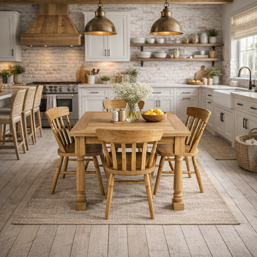 All Wood Extending Rustic Farmhouse Dining Table Set - Drop Leaf - Folding, Ergonomic, Space Saving, Extendable