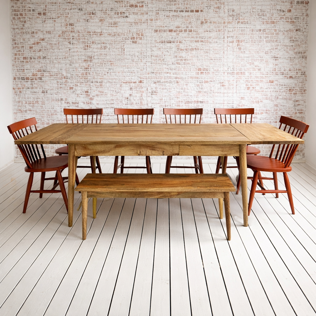 Mid-Century Extending Dining Table with Painted Nordic Chairs