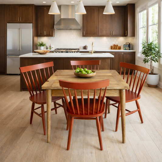 Extendable Mid-Century Rustic Modern Folding Dining Table and Painted Spindle Chair Dining Set