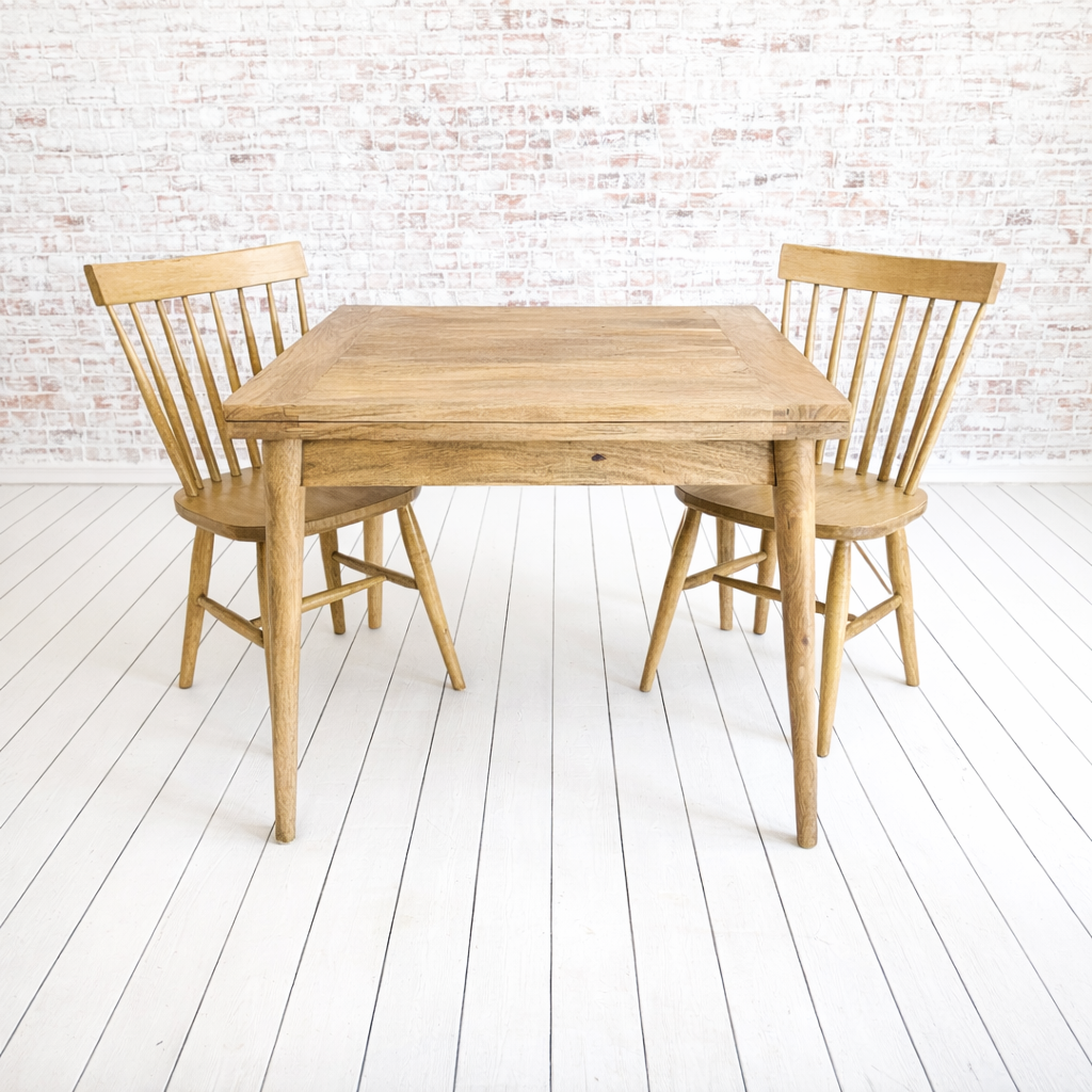 Natural Wood Extendable Rustic Modern Mid-Century Folding Dining Table and Nordic Chairs