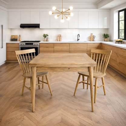 Natural Wood Extendable Rustic Modern Mid-Century Folding Dining Table and Nordic Chairs