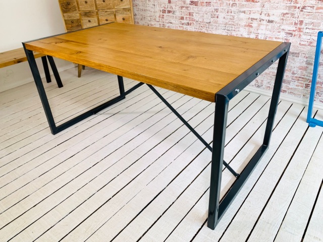 Rustic Oak Industrial Dining Table Square Frame - Powder Coat Finish ...